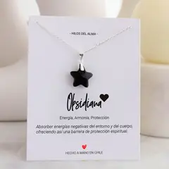 GENERICO - Collar de Plata 925 de estrella piedra natural Obsidiana