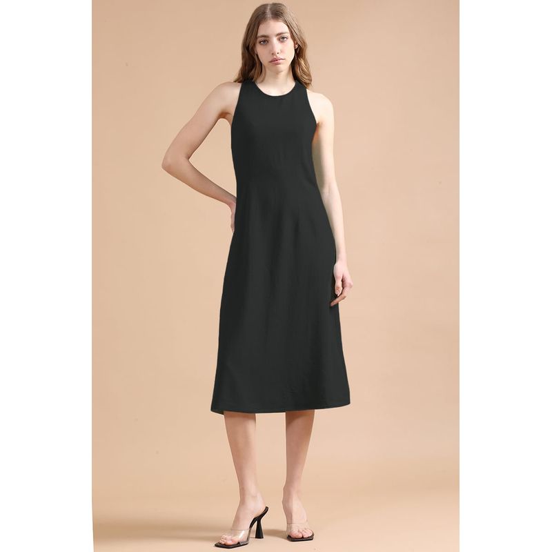 LIOLA - Vestido Midi Con Lino, Negro Liola