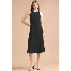 LIOLA - Vestido Midi Con Lino, Negro