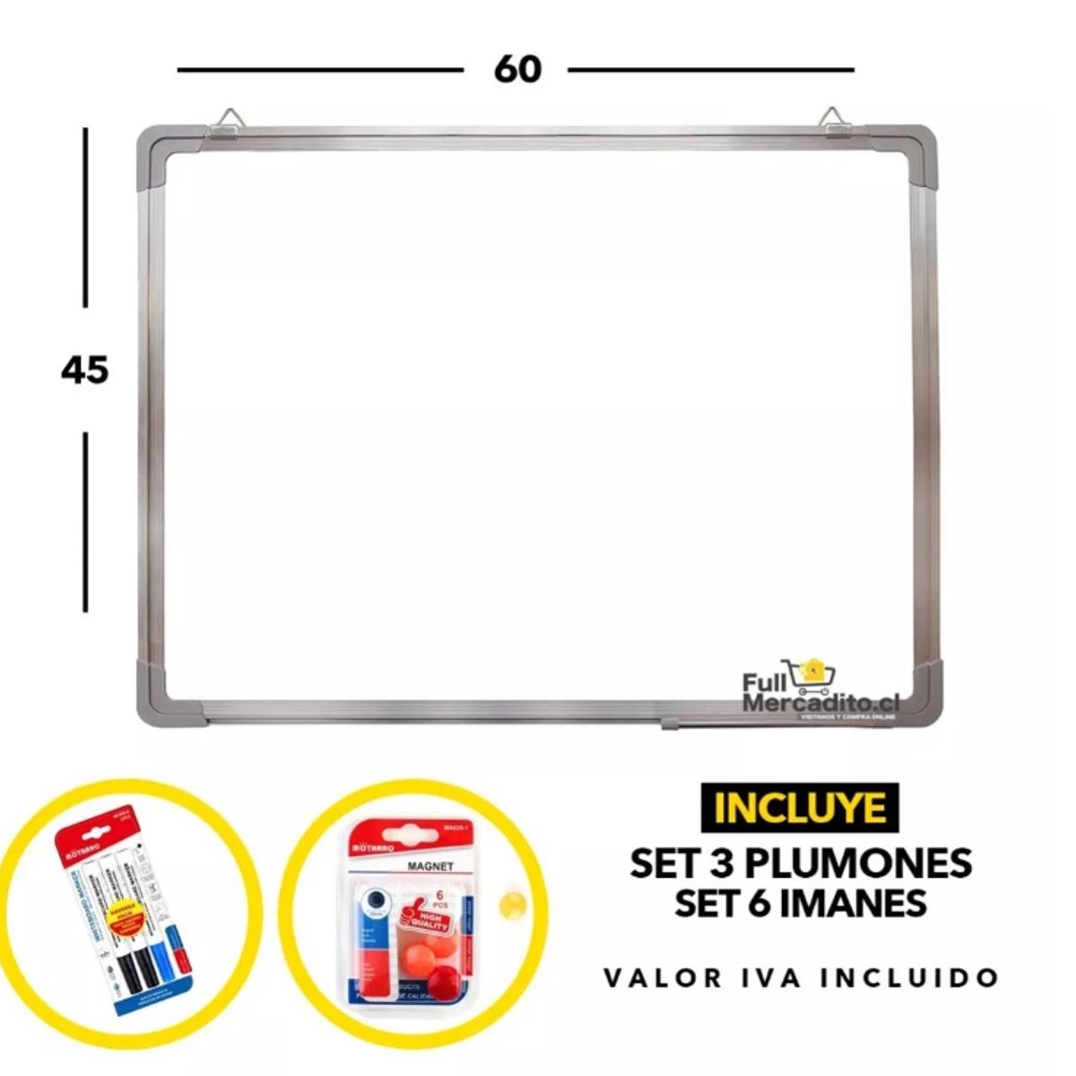 GENERICO - Set Pizarra Acrílica Magnet (45x60)- 3 Marcadores - 6 Imanes