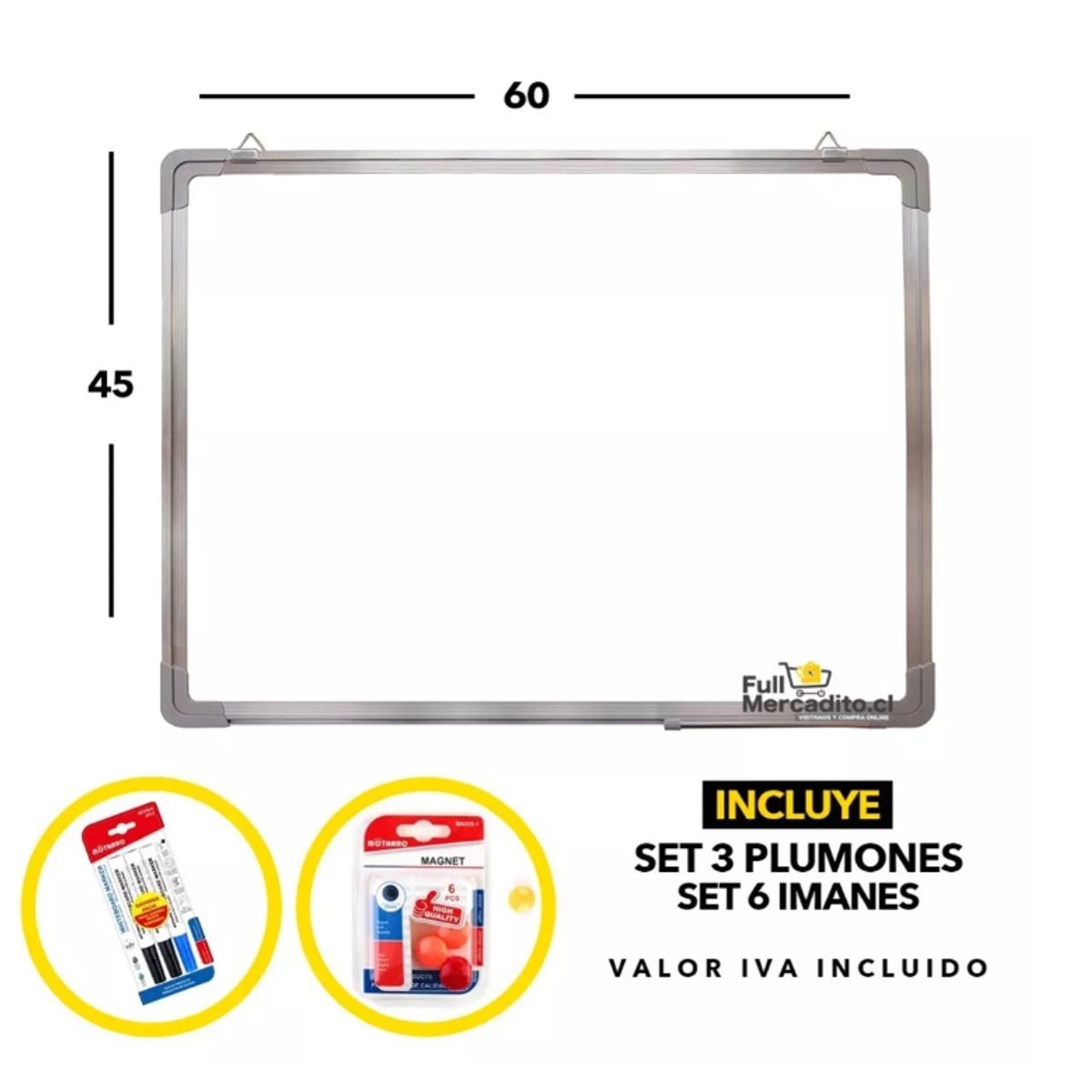 GENERICO - Set Pizarra Acrílica Magnet (45x60)- 3 Marcadores - 6 Imanes