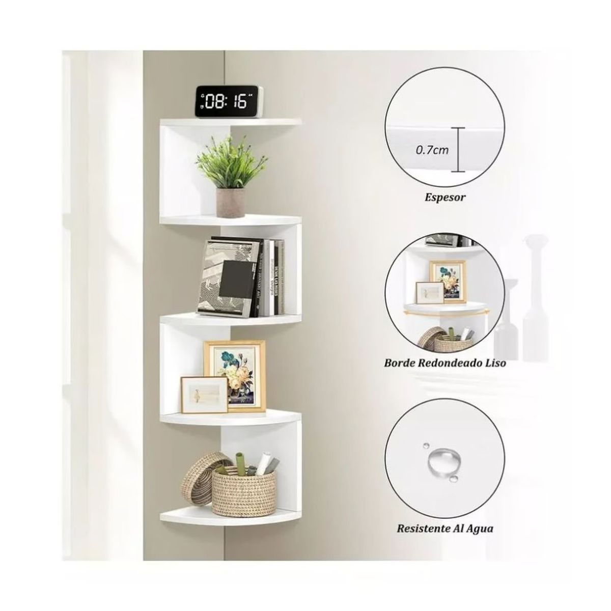GENERICO - Esquinero Flotante De 5 Niveles De Pared Blanco Estante