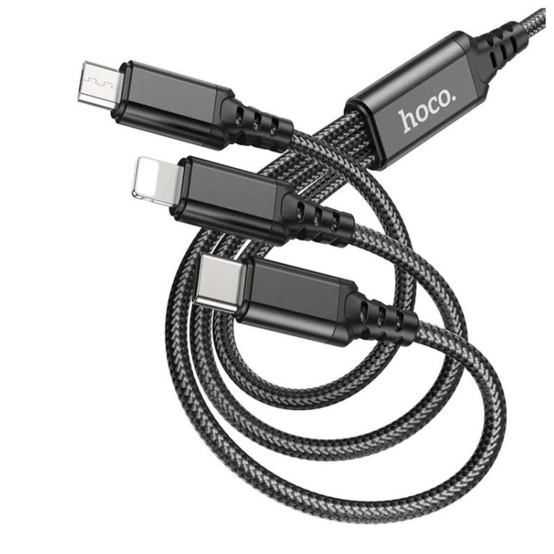 HOCO - Cable Usb 3 en 1 Negro