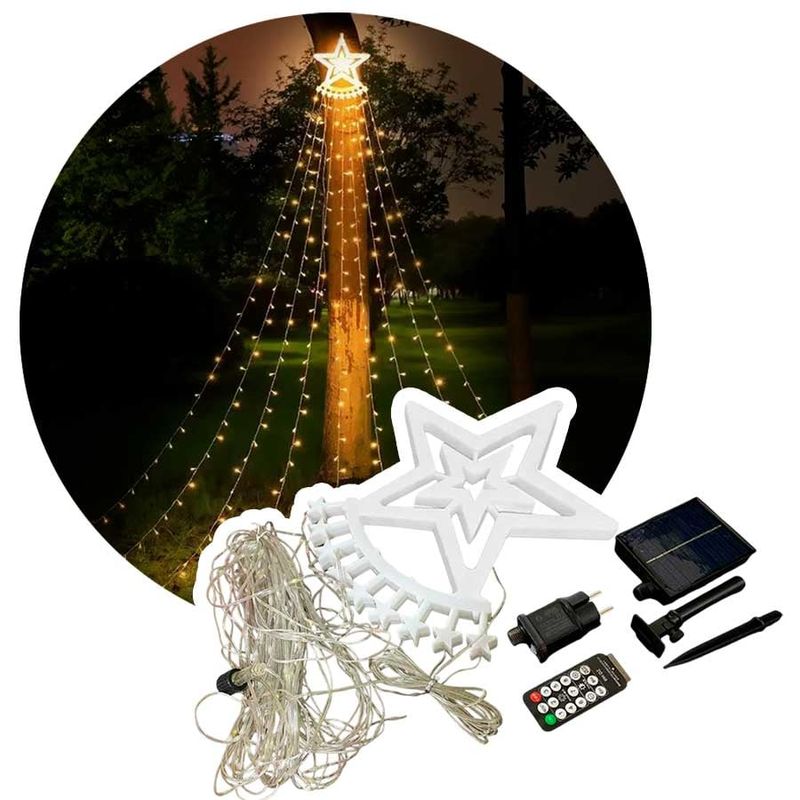 GENERICO - Arbol Cascada Estrella 3m Solar y corriente +Control Amarillo 086-2