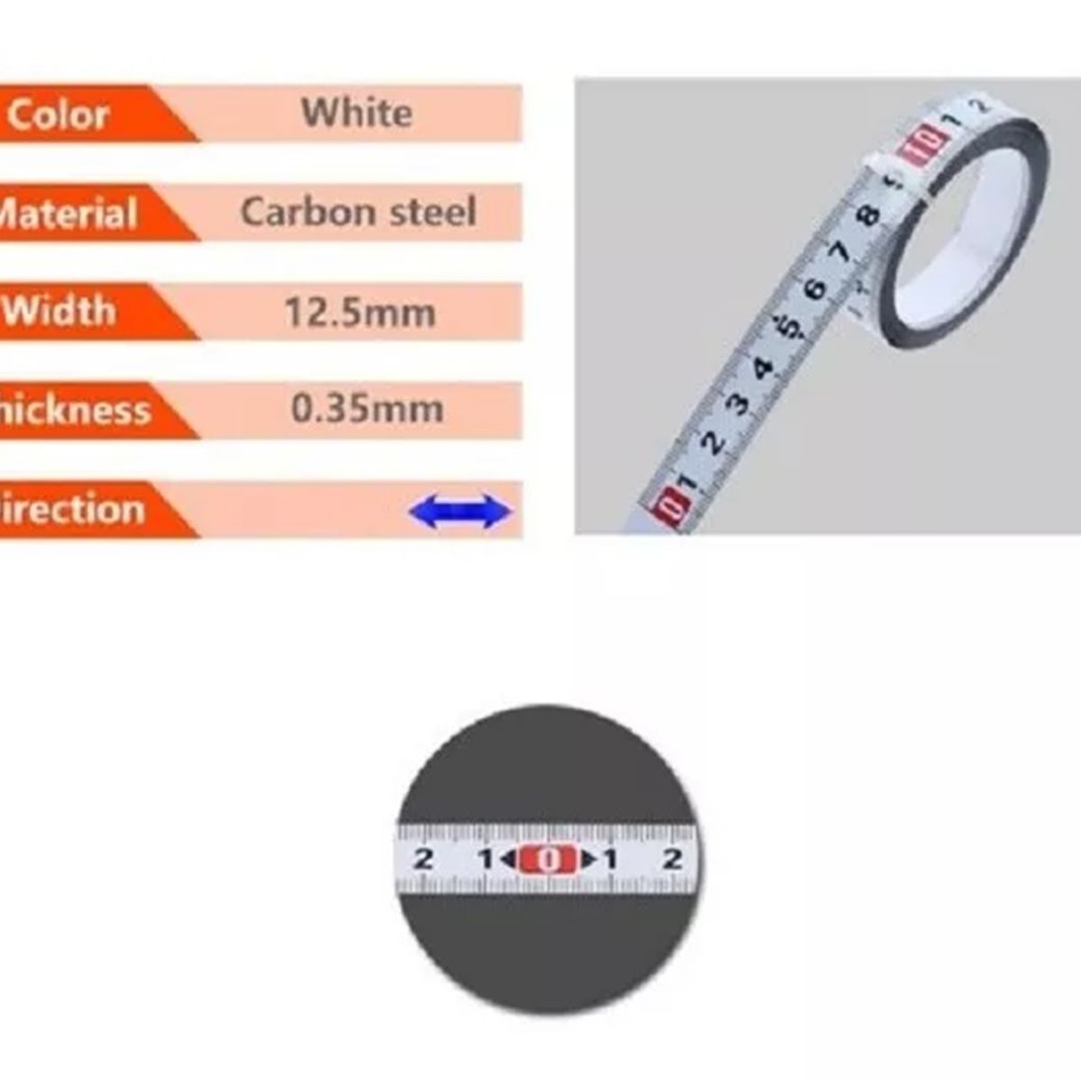 GENERICO - Cinta Métrica Adhesiva Metálica Izq Cero Der Largo 1 Mt