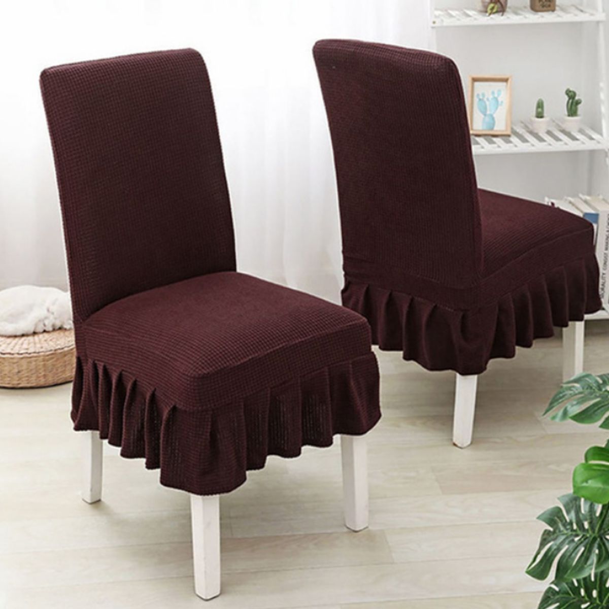 GENERICO - Pack de 2 fundas para Sillas de comedor, elasticada con VUELOS