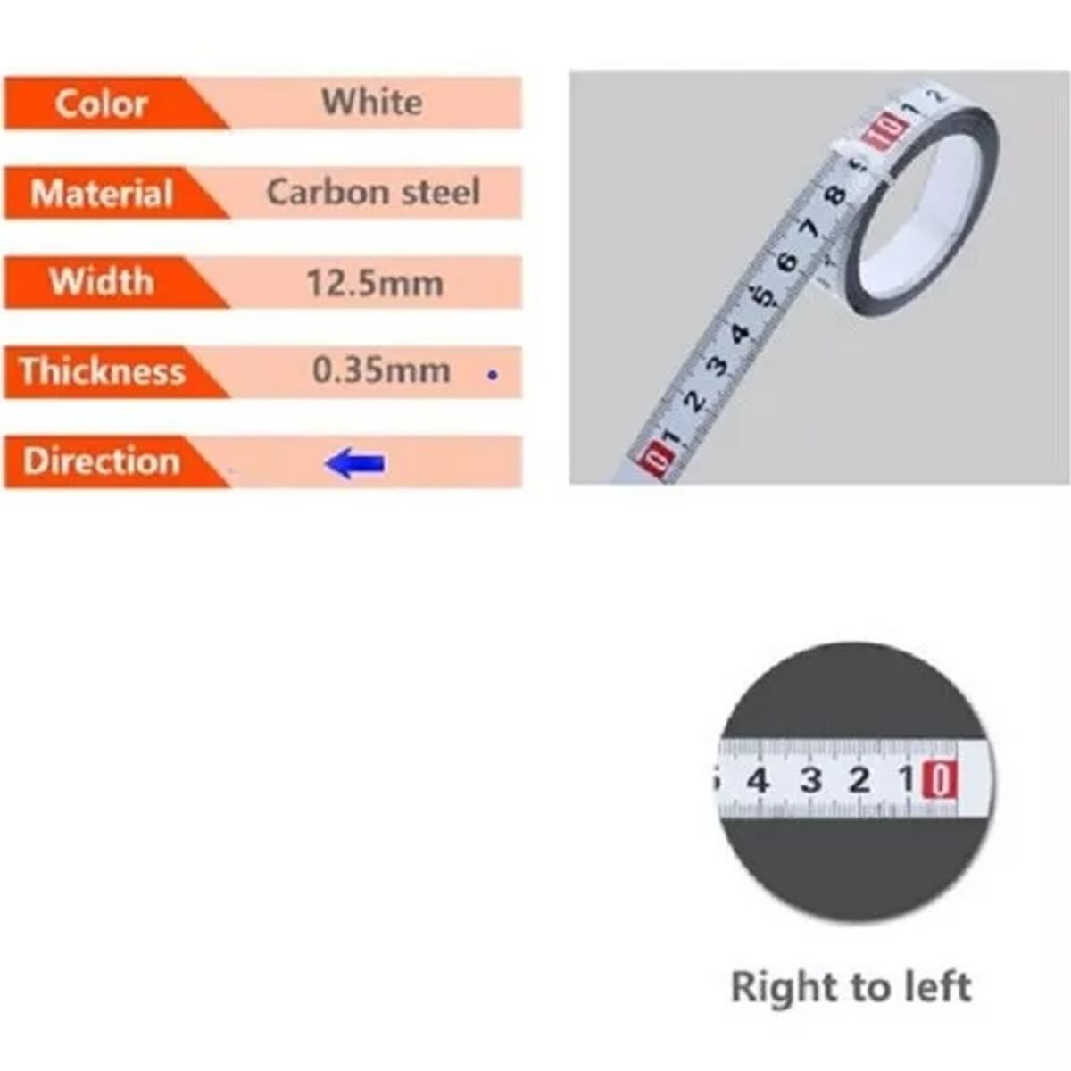 GENERICO - Cinta Métrica Adhesiva Metálica 0 Der A Izq Largo 2 Mt