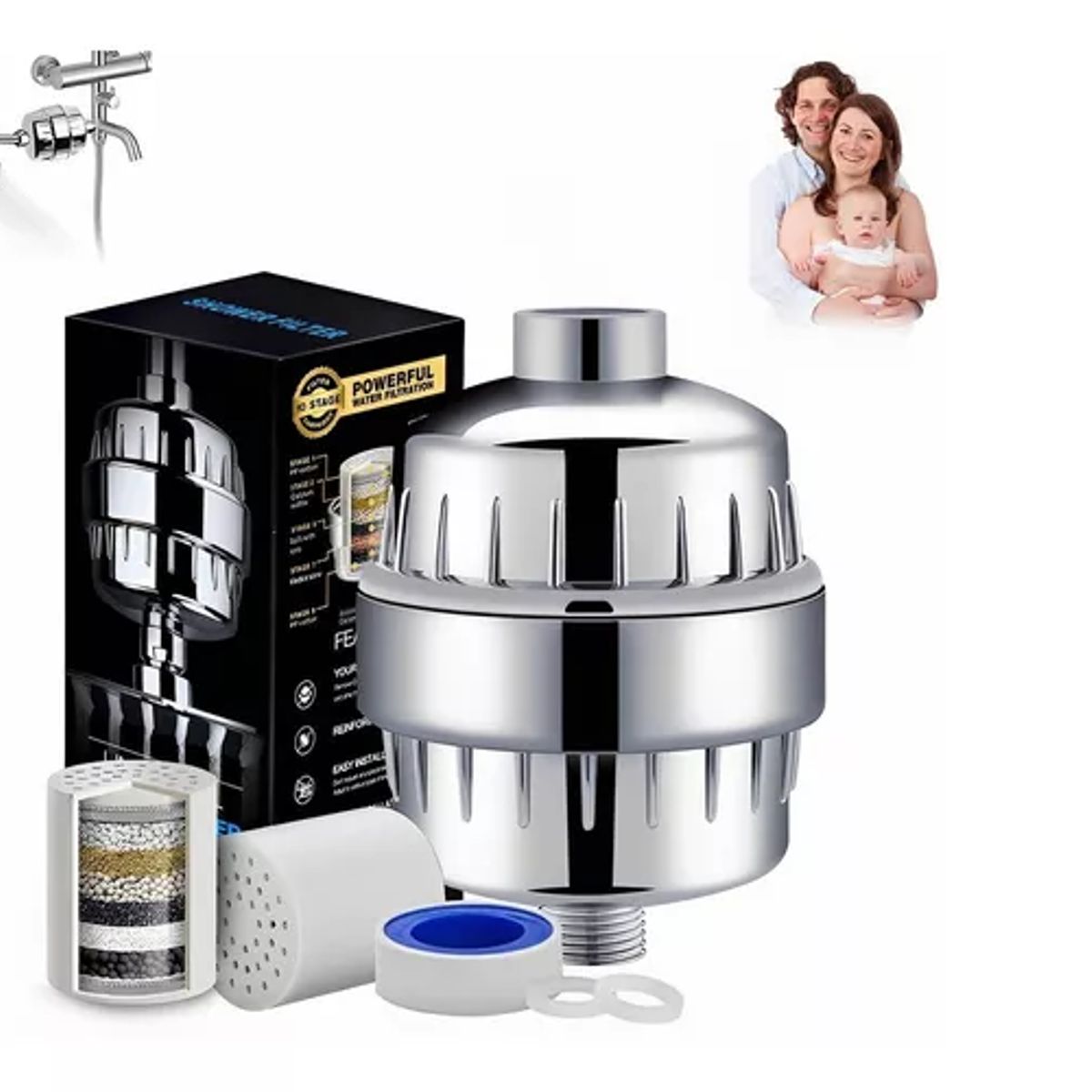 GENERICO - Filtro Purificador Agua Para Ducha Universal + 1 Repuestos