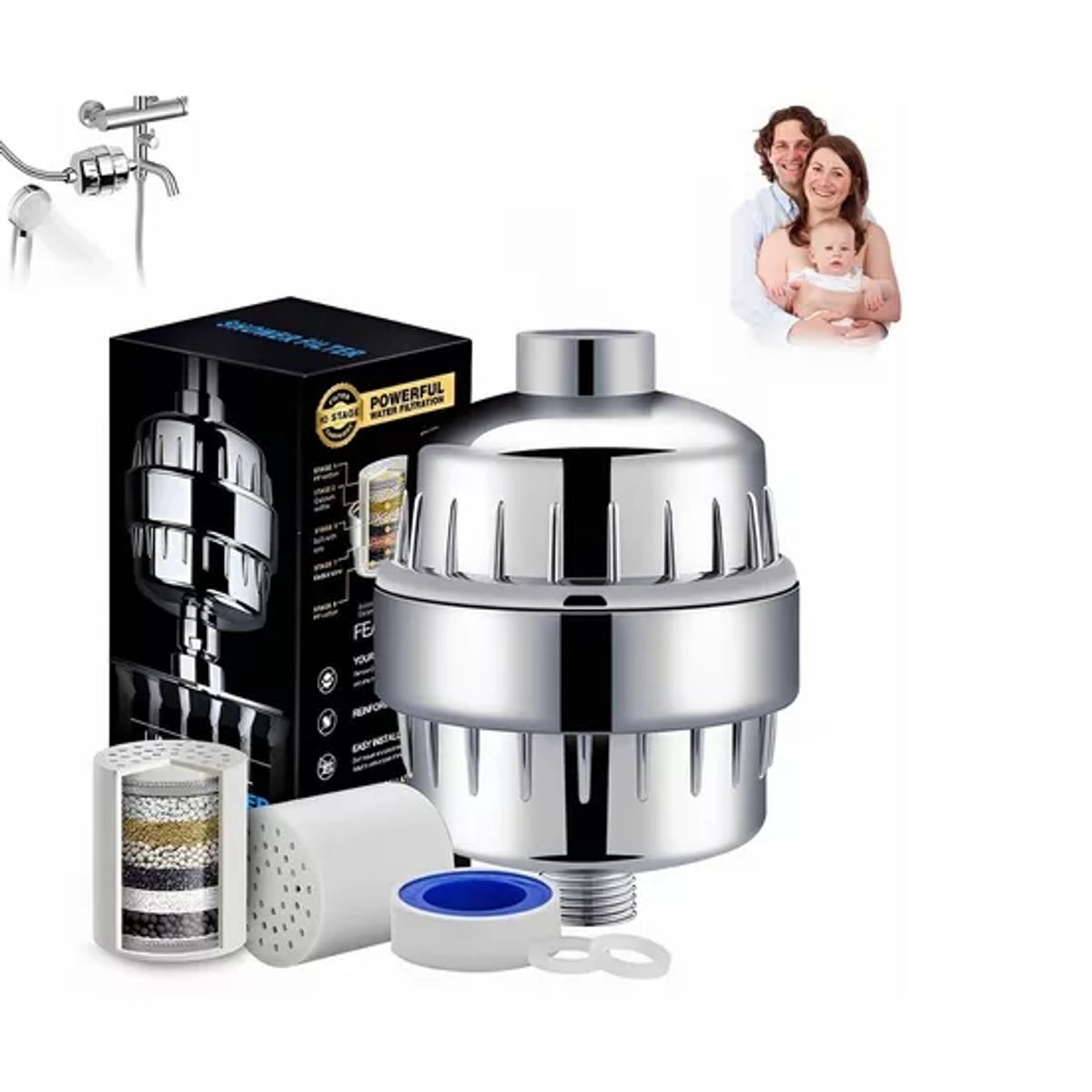 GENERICO - Filtro Purificador Agua Para Ducha Universal + 1 Repuestos