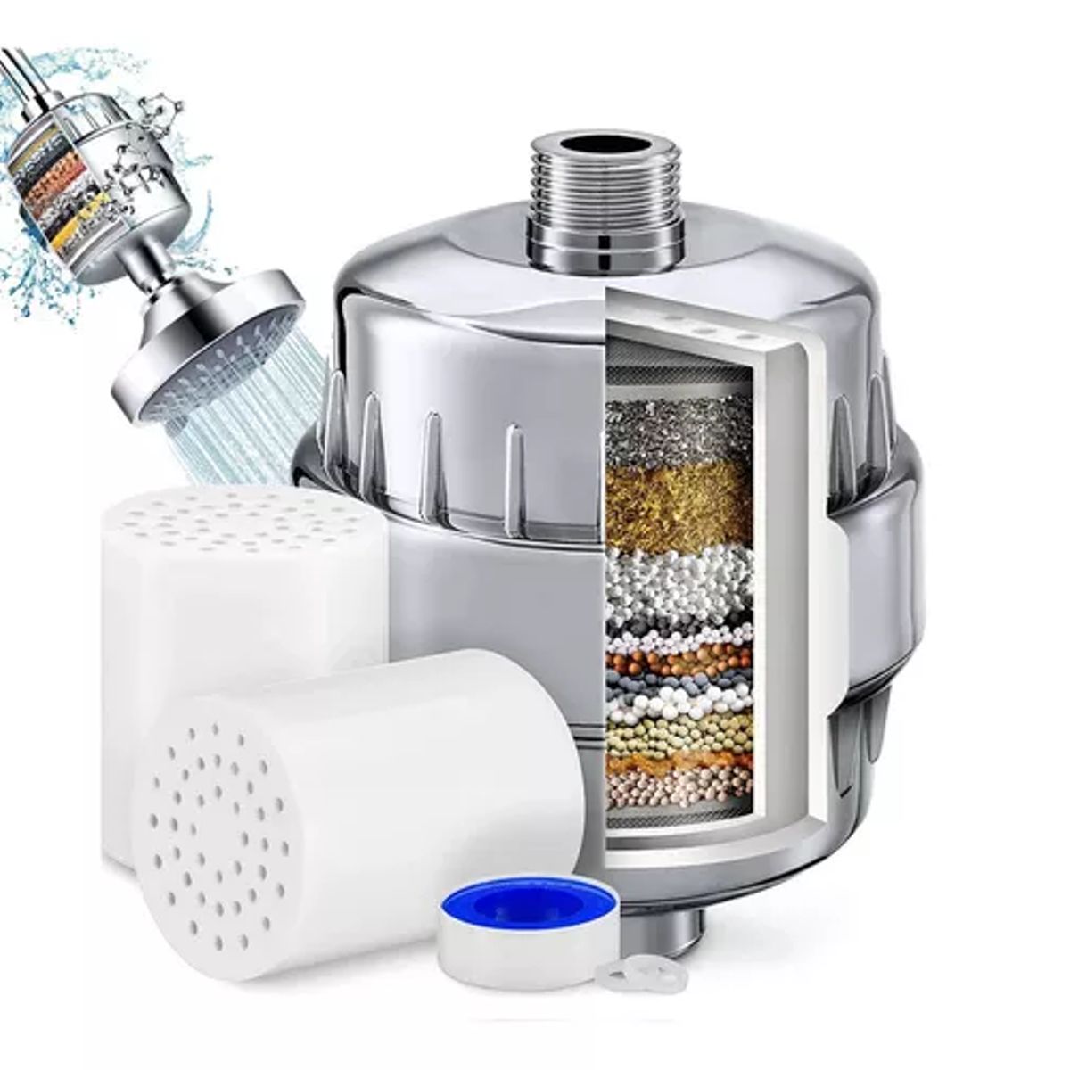 GENERICO - Filtro Purificador Agua Para Ducha Universal + 1 Repuestos