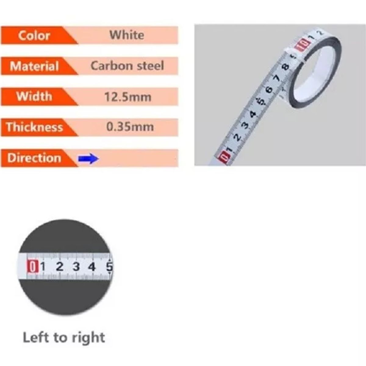 GENERICO - Cinta Métrica Adhesiva Metálica 0 De Izq A Der Largo 4 Mt