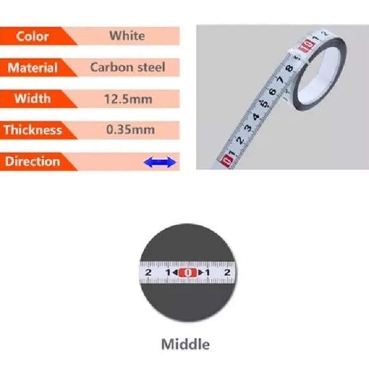 GENERICO - Cinta Métrica Adhesiva Metálica Izq Cero Der Largo 5 Mt
