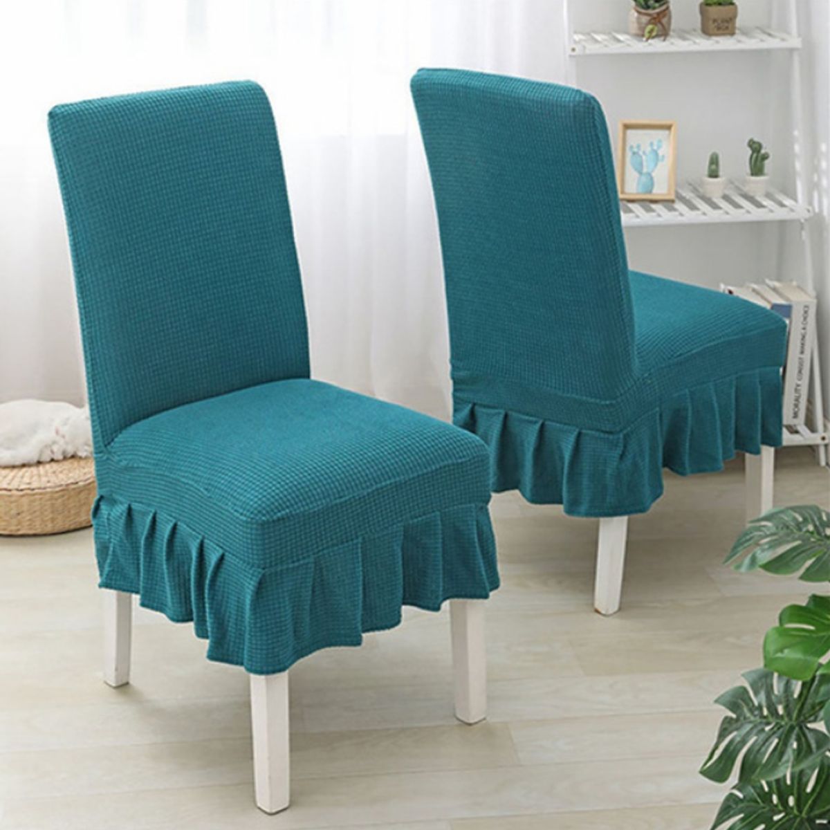 GENERICO - Pack de 2 fundas para Sillas de comedor, elasticada con VUELOS