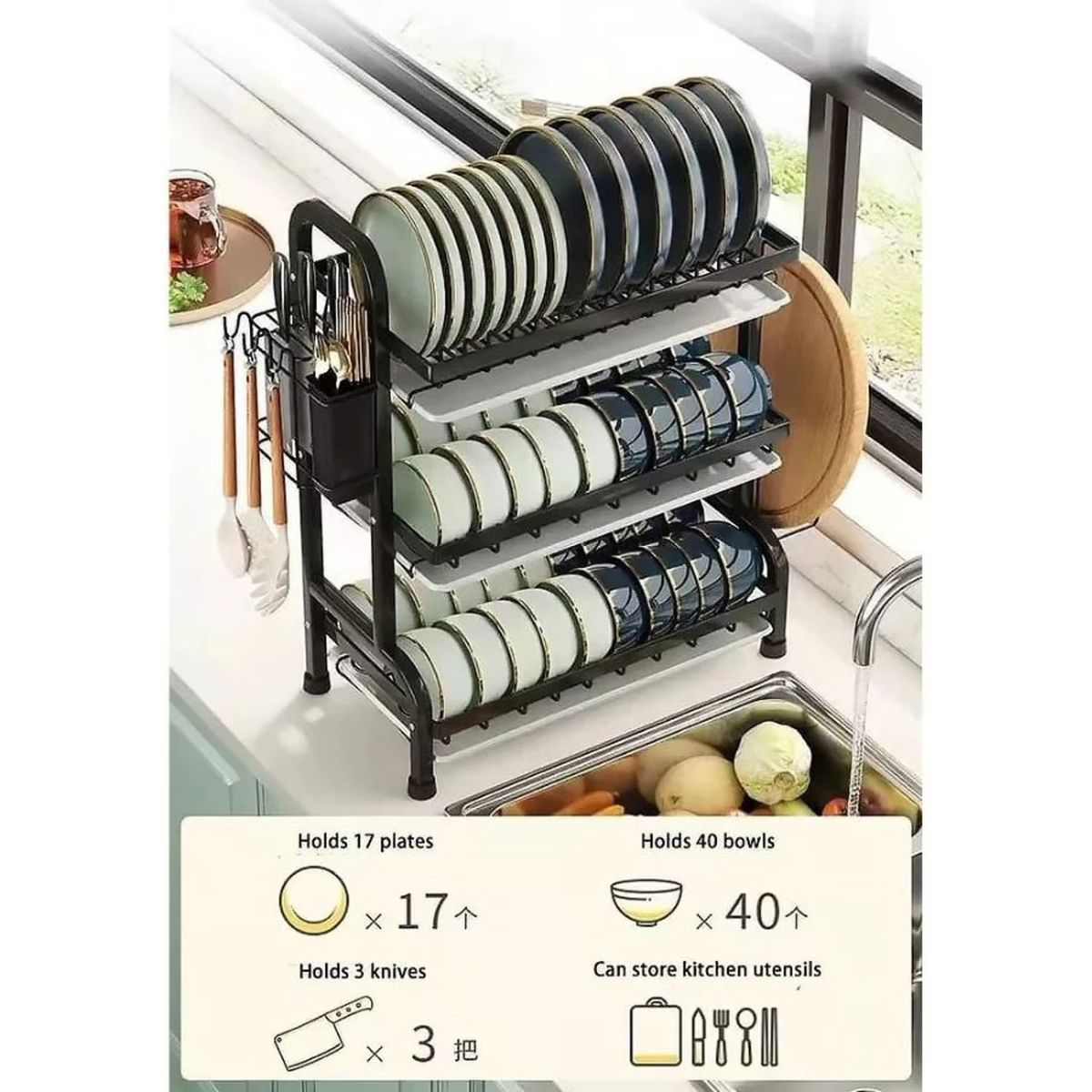 GENERICO - Secador Escurridor De Loza Platos 3 Niveles Acero Inoxidable