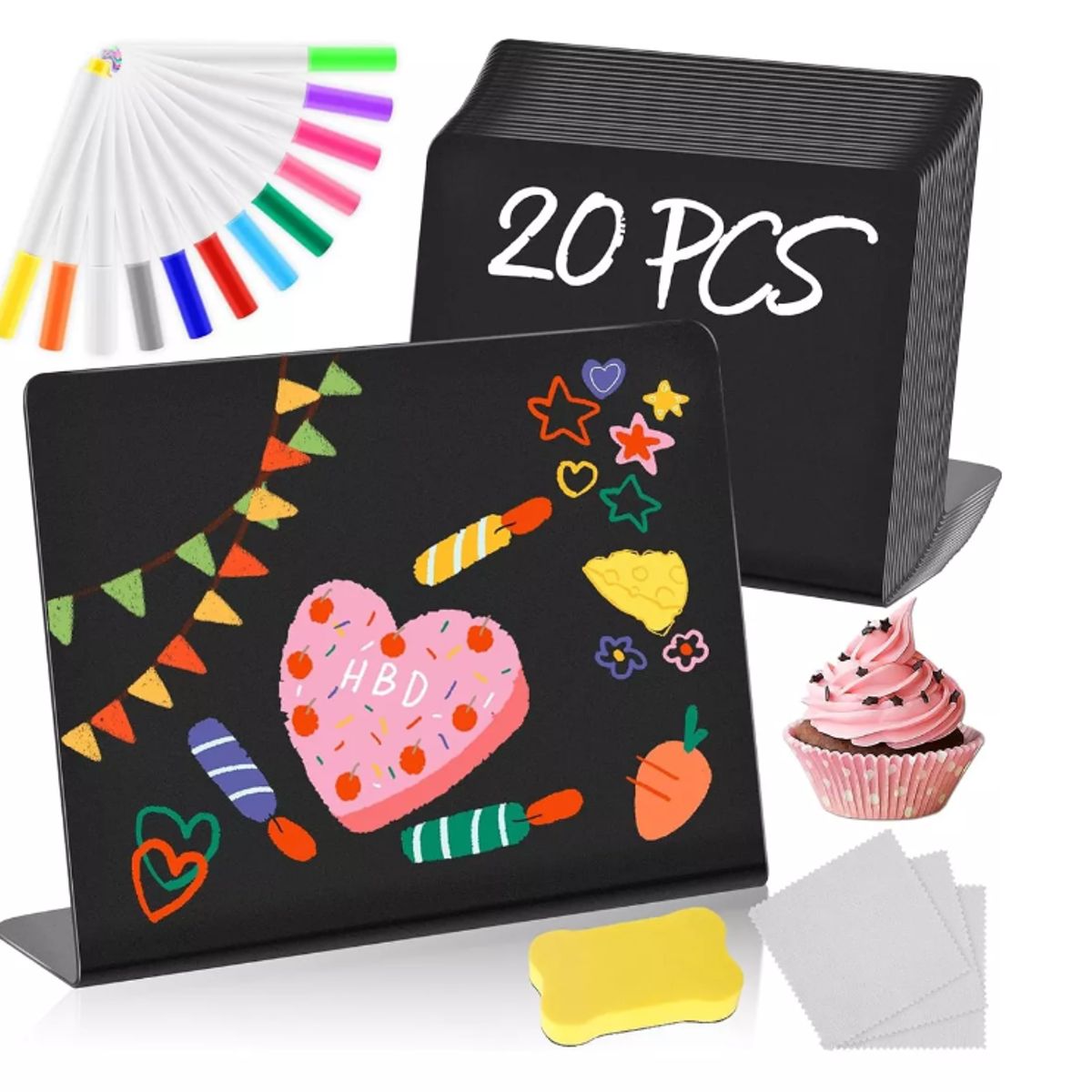 GENERICO - 15 Pizarra Borrable Mesa + 12 Letrero Tiza Líquida Plumones