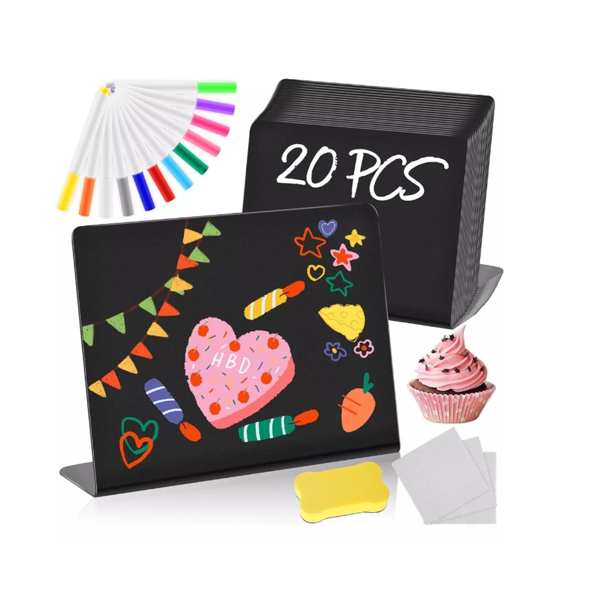 GENERICO - 15 Pizarra Borrable Mesa + 12 Letrero Tiza Líquida Plumones