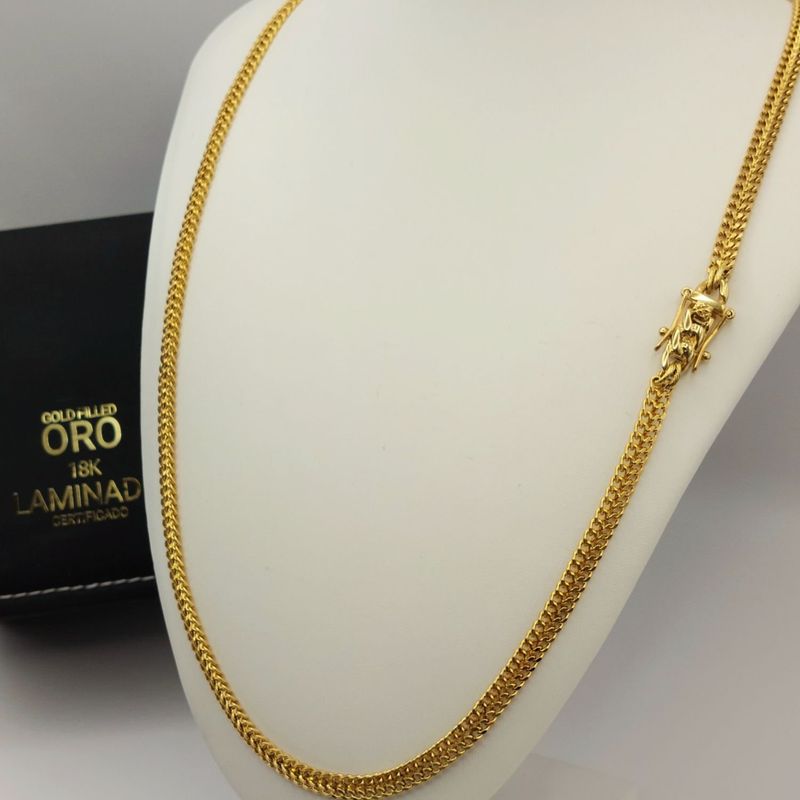 GENERICO - Cadena ORO LAMINADO 18K Tejido Chino DOBLE CARRIL Con BROCHE CAJÓN