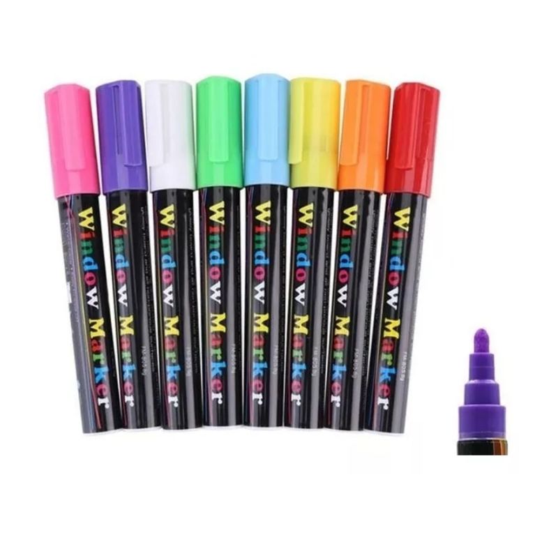 GENERICO - Kit 8 Plumones Tiza Liquida Para Pizarra Led, Vidrio, Fluor
