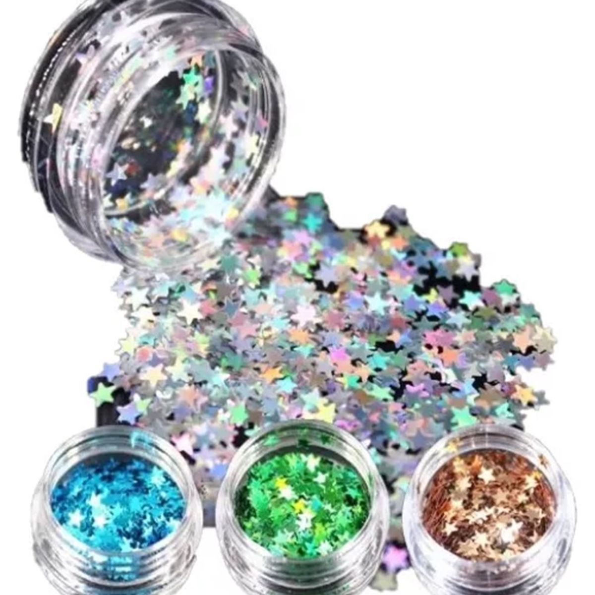GENERICO - Set 14 Estrellas Flake Holográficas Uñas Ojos Cuerpo