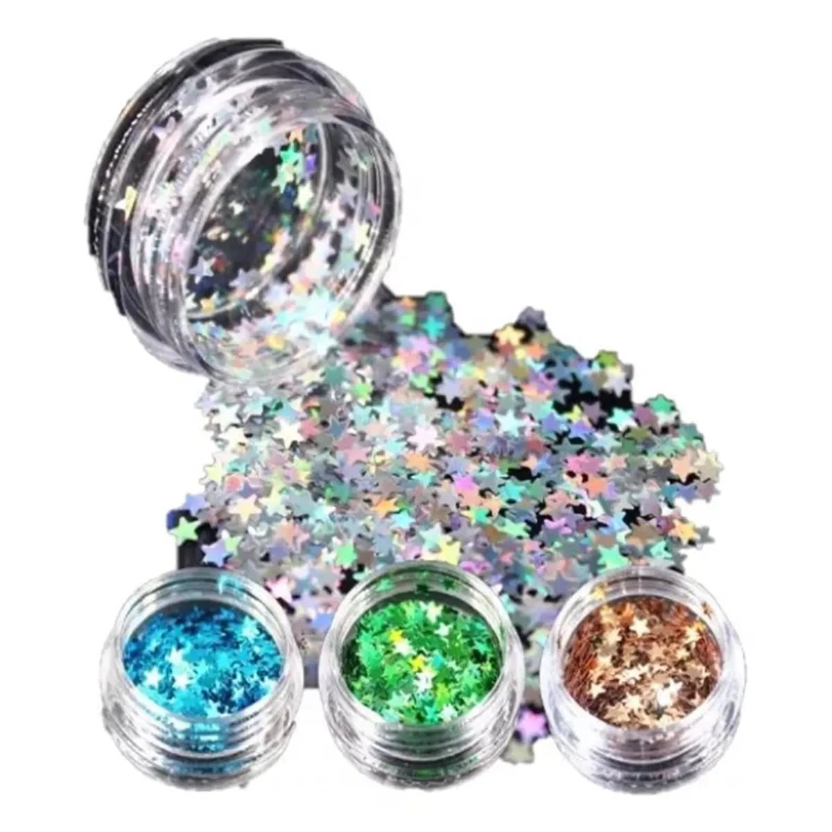 GENERICO - Glitter Para Resina Uv 14 Estrellas Holográfica Aros Llavero