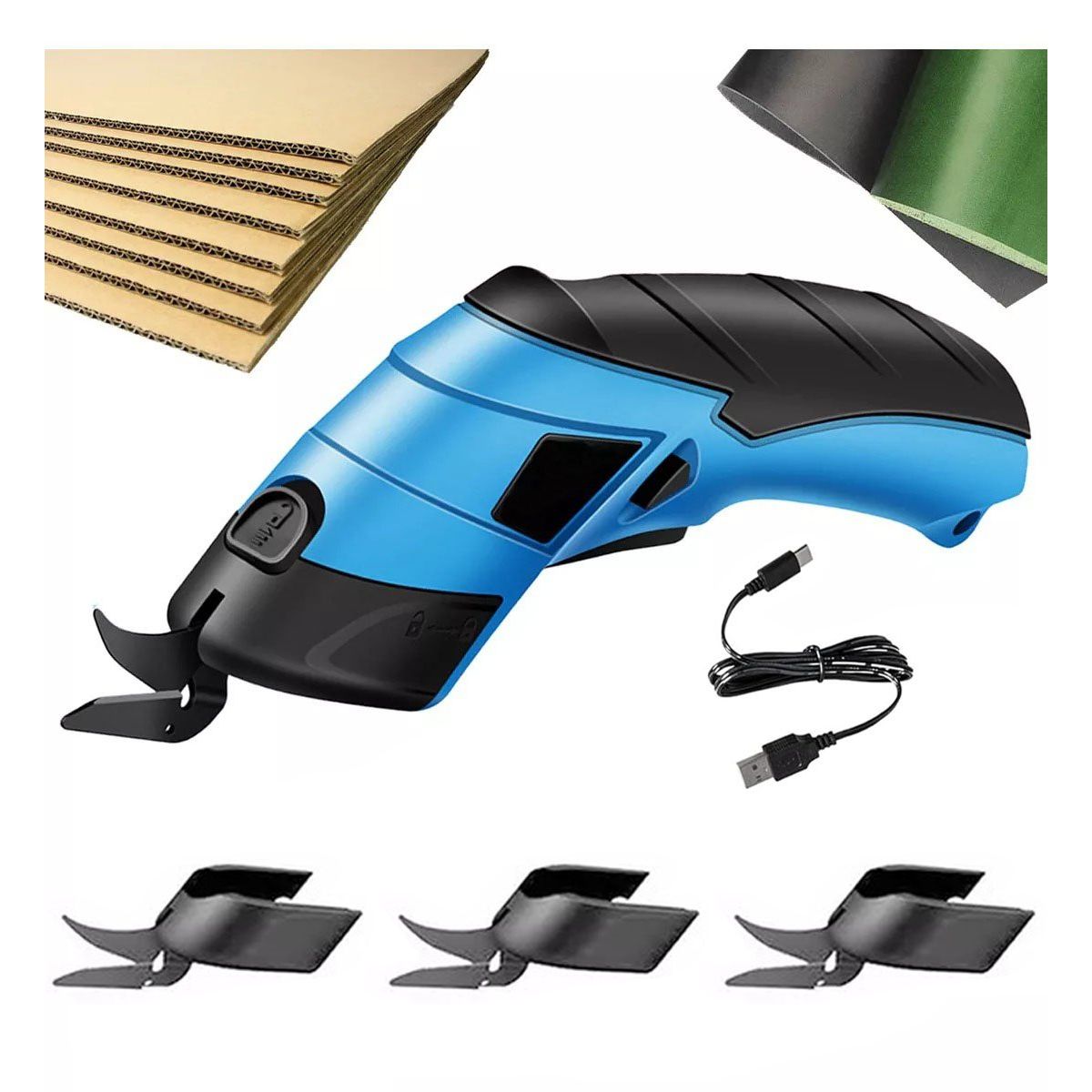 TNAKIEX - Tijera Eléctrica Inalambrica Cortadora De Telas Con 3 Cuchillas