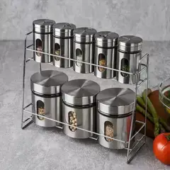 YOMYM - Set 8 Especieros Acero Botella De Condimento De Vidrio Espesado