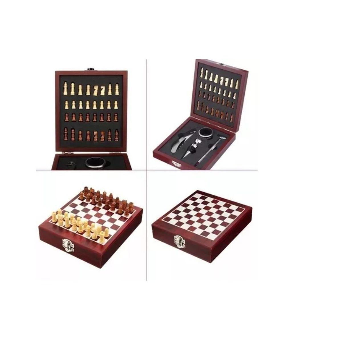 GENERICO - Caja De Madera De Ajedrez + 4 Accesorios Set De Vino