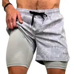 KONKO ACTIVE - Short Deportivo Con Calza 2 en 1 Con Cierre Gray Gris Hombre Konko