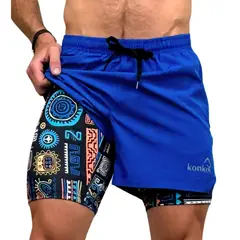 KONKO ACTIVE - Short Deportivo Con Calza 2 en 1 Con Cierre Quechua Azulino Konko