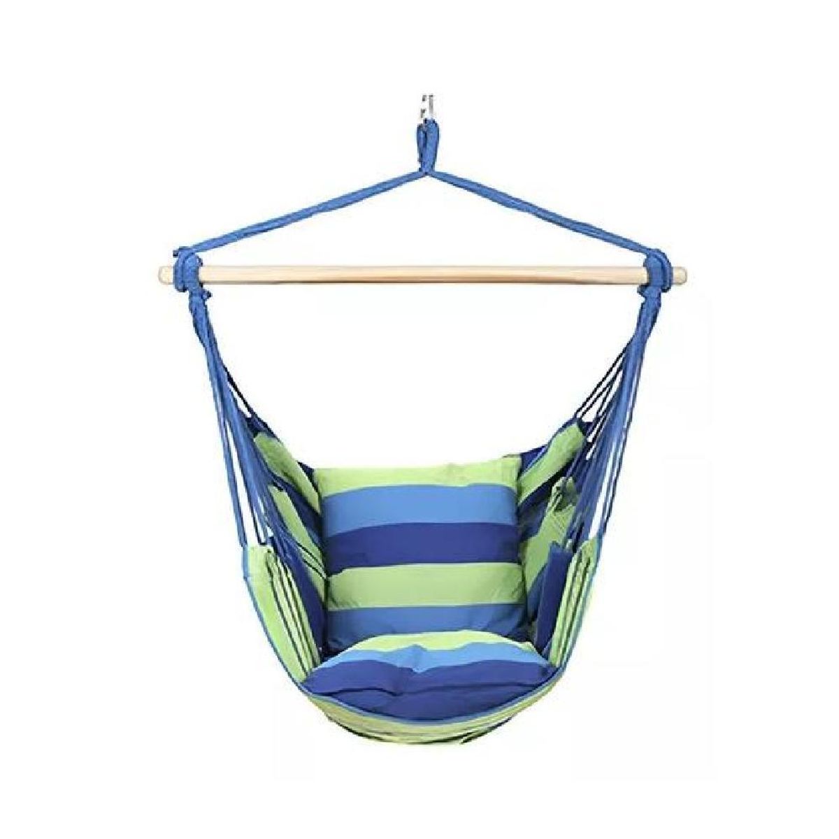 GENERICO - Columpio colgante azul y verde con dos almohadas para jardín