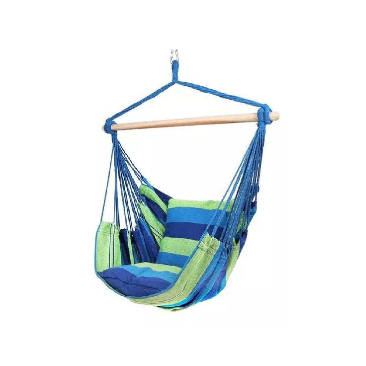 GENERICO - Columpio colgante azul y verde con dos almohadas para jardín