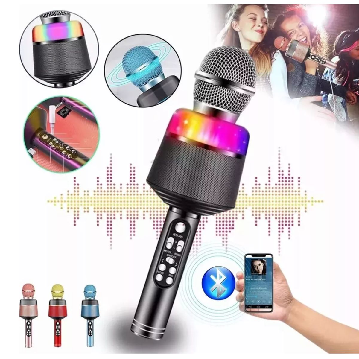 GENERICO - Kit Micrófono Inalámbrico Bluetooth Karaoke Led Ultravoice