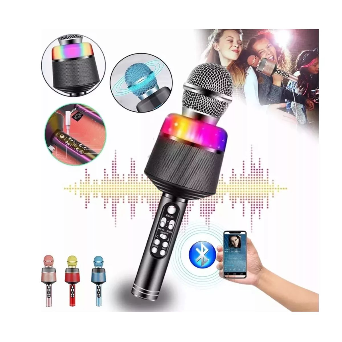 GENERICO - Kit Micrófono Inalámbrico Bluetooth Karaoke Led Ultravoice