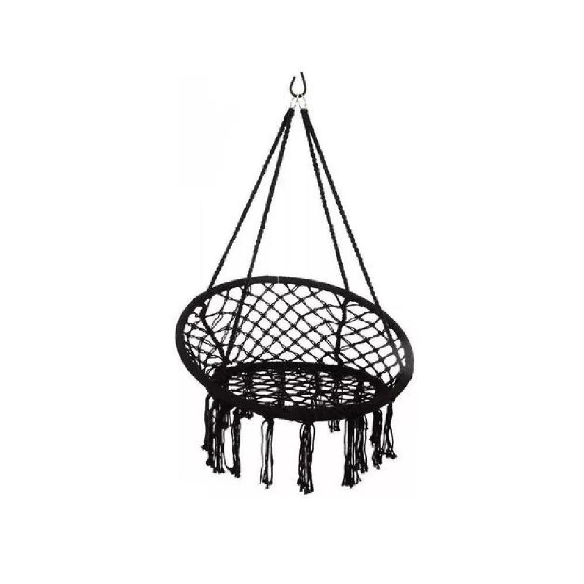 GENERICO - Hamaca silla colgante redonda interior exterior macramé negro