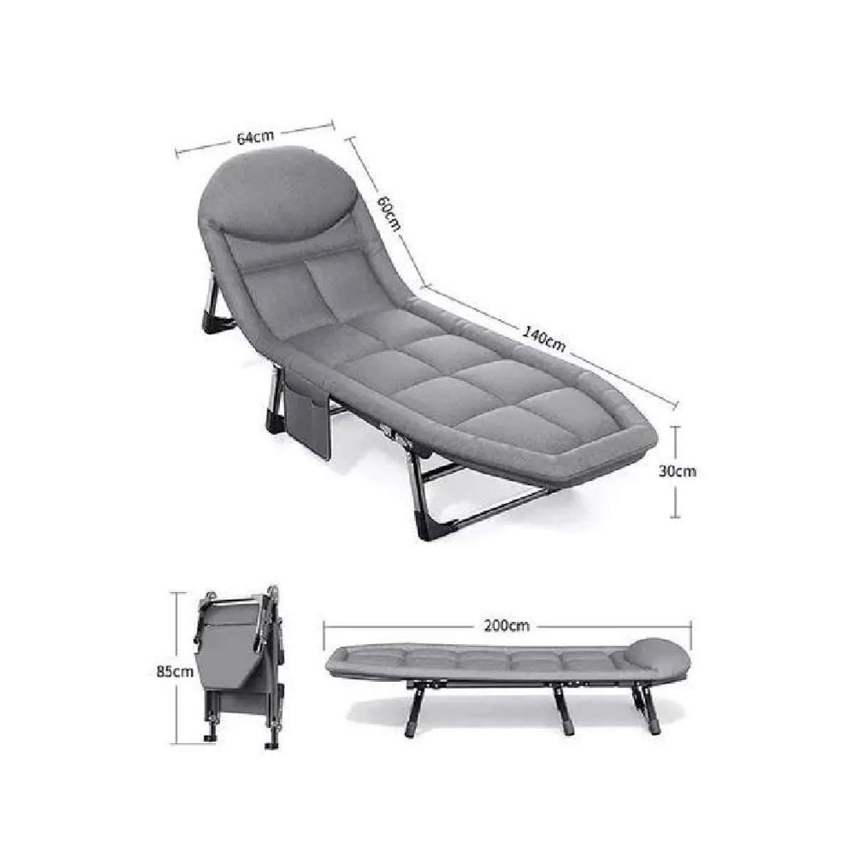 GENERICO - Catrecama campaña outdoor plegable acolchado gris