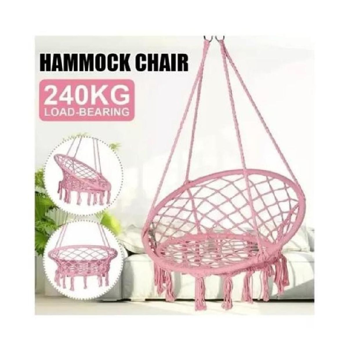 GENERICO - Silla hamaca colgante para terraza o jardín color rosado
