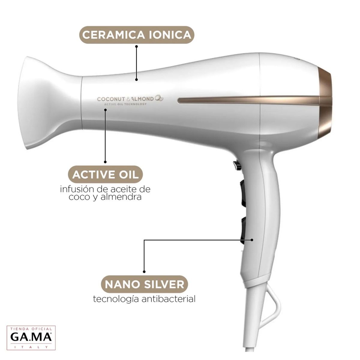 GAMA - Secador de Pelo Gama Bora Coconut  Almond Active Oil Technology 2200W
