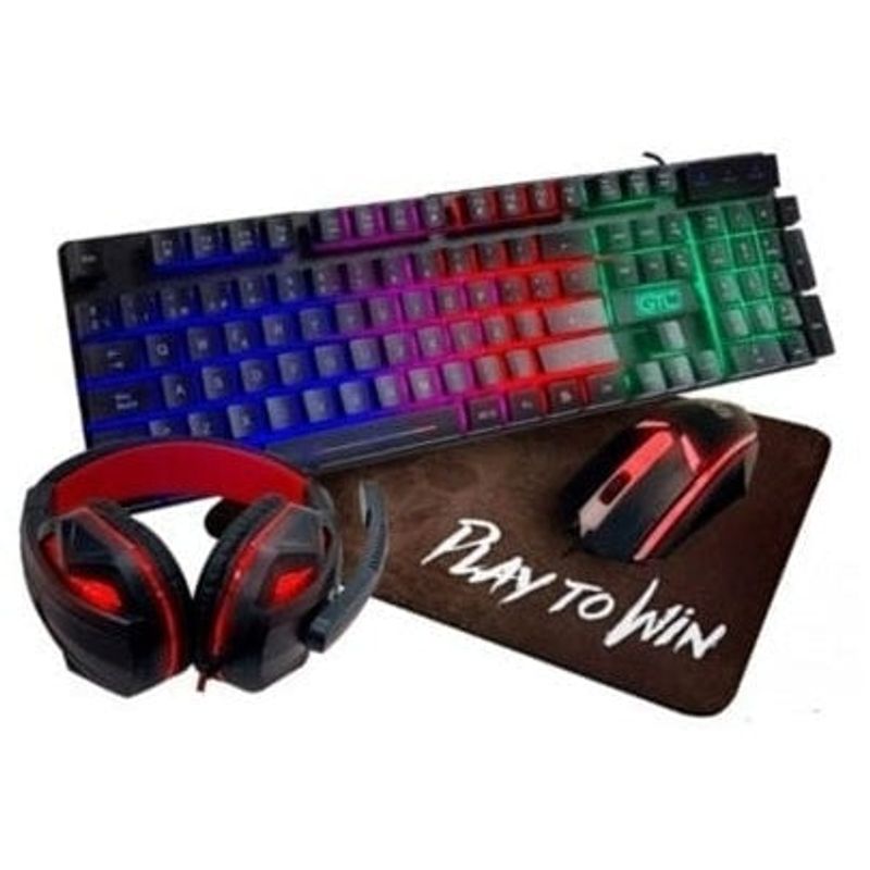 GTC - Kit Gamer 4 En 1 CBG-021 Teclado Mouse Audífonos Mousepad