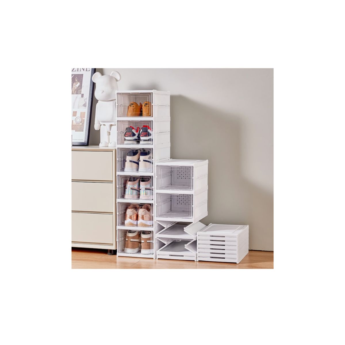 GENERICO - Zapatera Plegable 6 Niveles Una Pieza Firme Sin Instalación Blanco