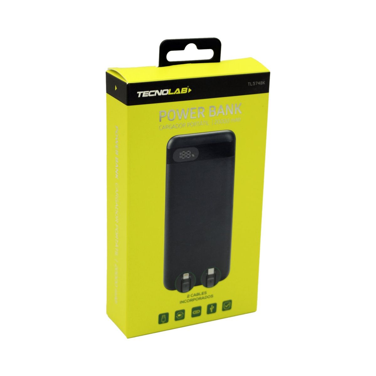 TECNOLAB - Power Bank 20000mAh 225W LED Display + Cables Negro - SC