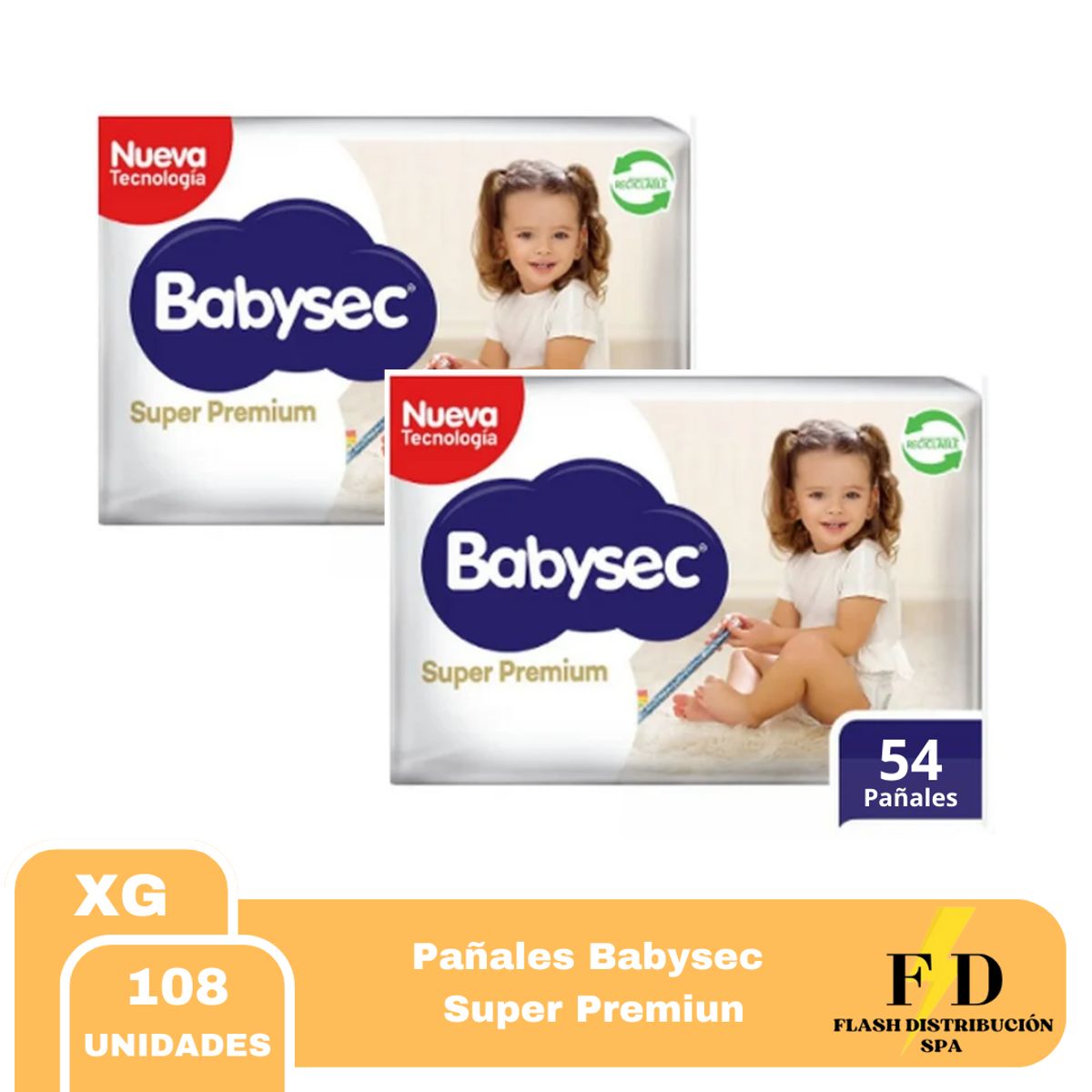 BABYSEC - Pañales Super Premium XG 2x54 108 pañales