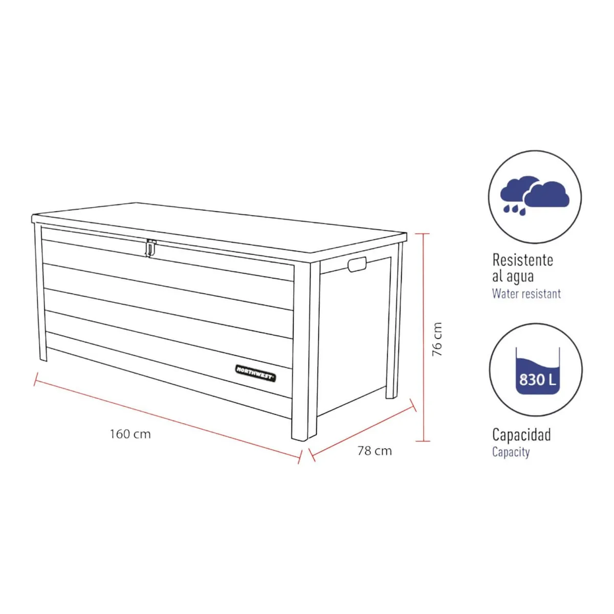 NORTHWEST - Baúl Bodega Caja Almacenaje 830L Gris Northwest