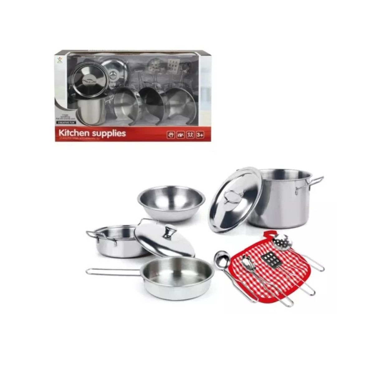 GENERICO - Set De Ollas Utensilios Metálicos Juguete Para Niñas 11pcs