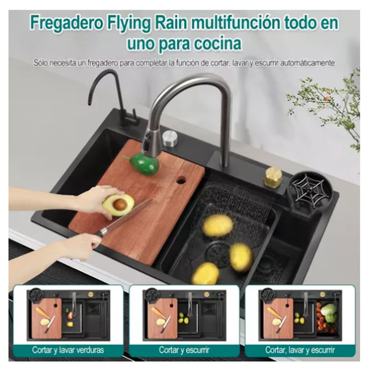 GENERICO - Lavaplatos Fregadero De Cocina Con Grifo Extraible Fregadero