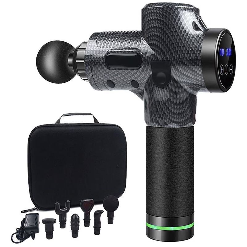 GENERICO - Masajeador Pistola De Masaje Lcd + Bolso + Cabezales