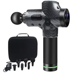 GENERICO - Masajeador Pistola De Masaje Lcd + Bolso + Cabezales