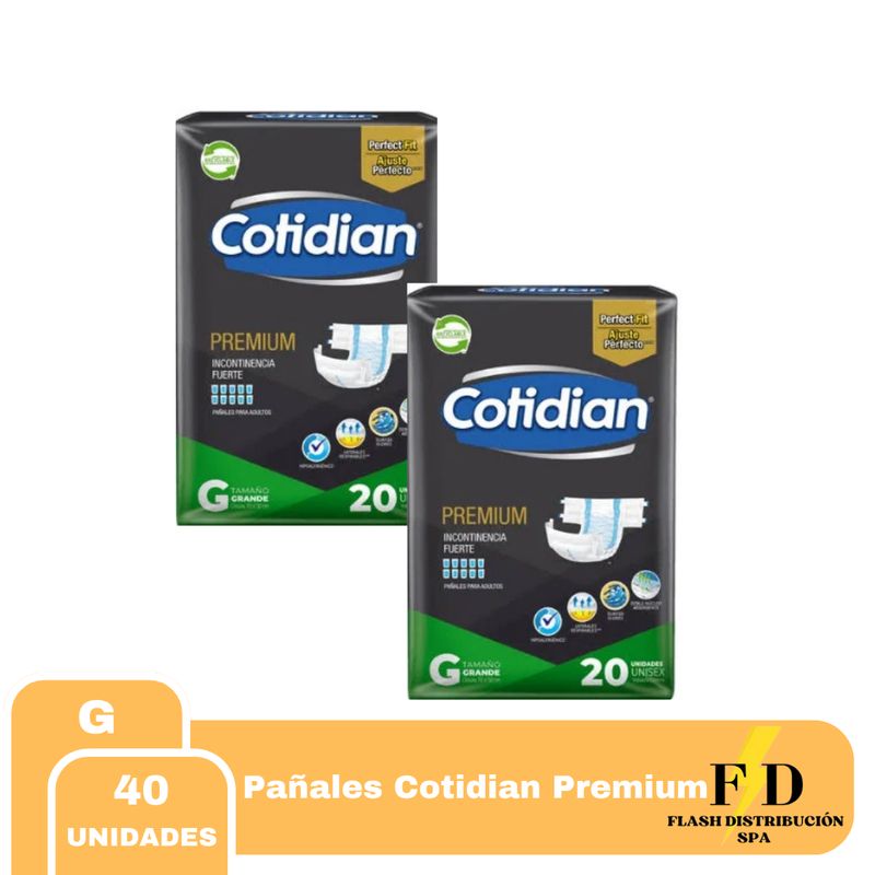 COTIDIAN - Pañales de Adulto COTIDIAN Premium G 2pqts x 20uds 40 pañales