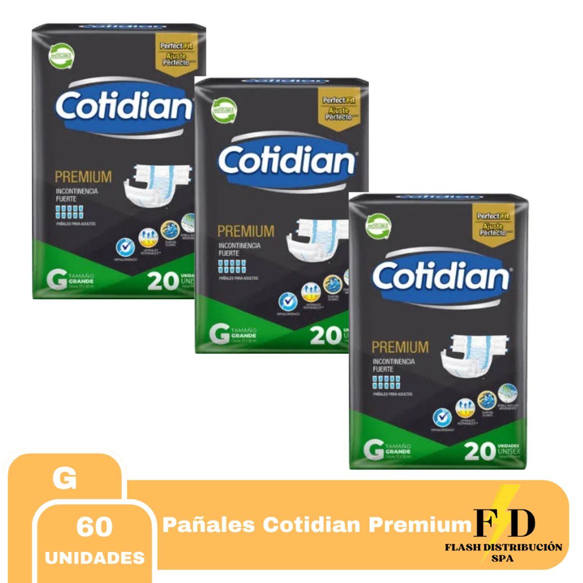 COTIDIAN - Pañales de Adulto COTIDIAN Premium G 3pqts x 20uds 40 pañales