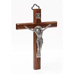 GENERICO - Crucifijo Italiano de Madera Cuerpo en Metal 13 cms
