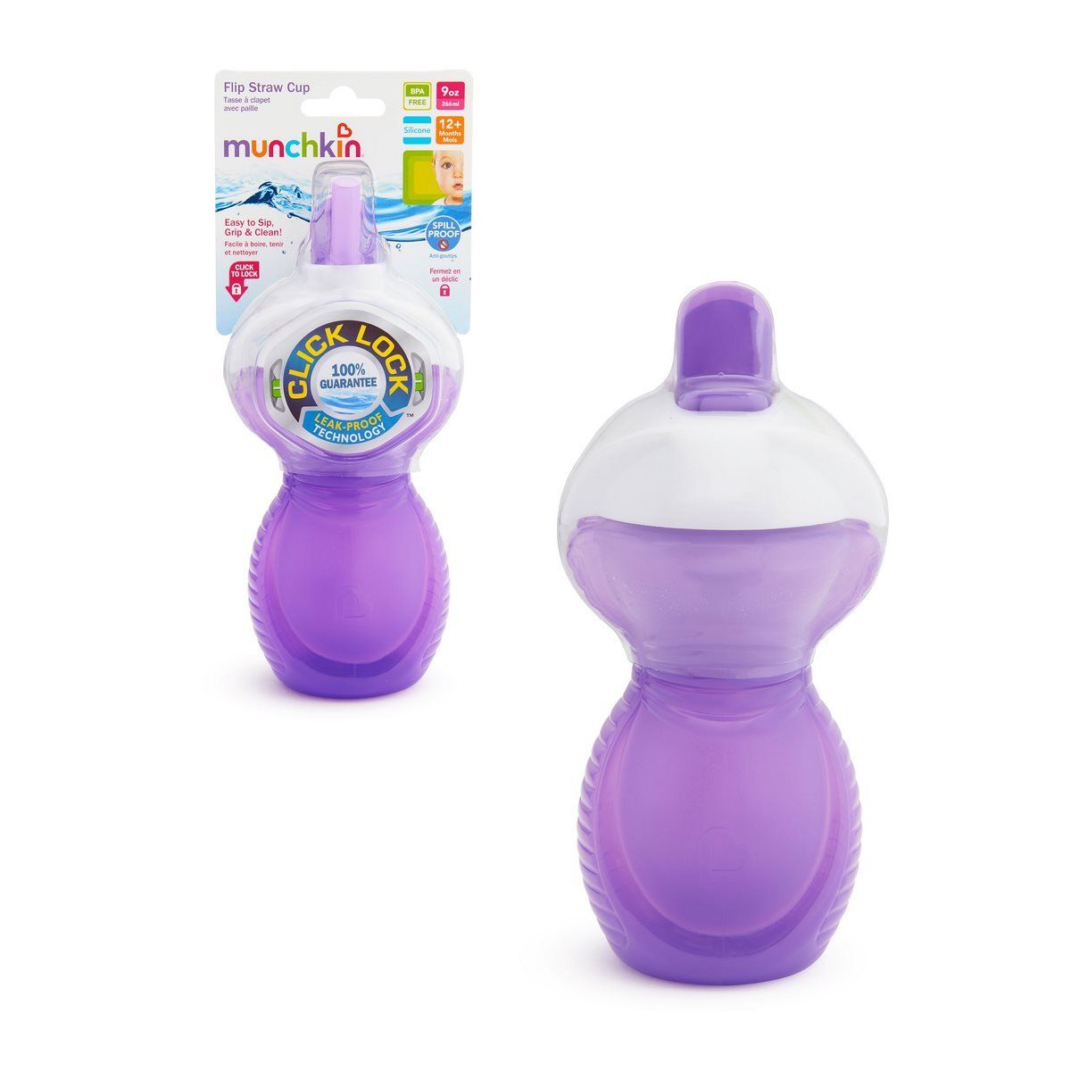 ANSALDO - Vaso antiderrame Munchkin con bombilla flexible 260ml morado